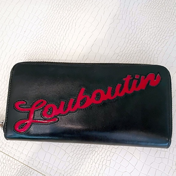 Rare Christian Louboutin Panettone Black Calfskin Zippy/Red “Louboutin" Cursive - Picture 2 of 14